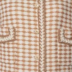 Pre Owned Chanel Vintage Beige Houndstooth Tweed Button Front Jacket L