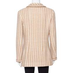 Pre Owned Chanel Vintage Beige Houndstooth Tweed Button Front Jacket L