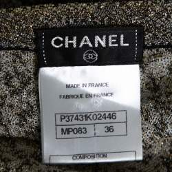 Pre Owned Chanel Black Lurex Jacquard Knit Button Front Cardigan S