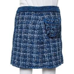 Pre Owned Chanel Blue Lurex Tweed Zip Up Mini Skirt M