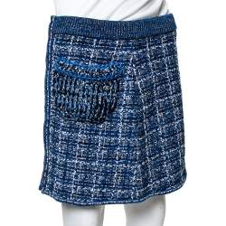 Pre Owned Chanel Blue Lurex Tweed Zip Up Mini Skirt M