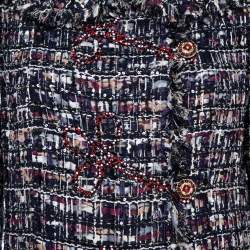 Pre Owned Chanel Navy Blue Tweed Embellished Closure Detail Jacket L