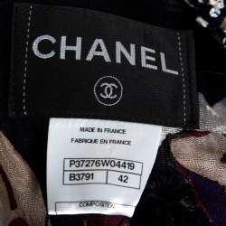 Pre Owned Chanel Navy Blue Tweed Embellished Closure Detail Jacket L