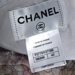 Pre Owned Chanel Pale Grey Floral Print Silk Sleeveless Dress L