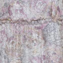 Pre Owned Chanel Pale Grey Floral Print Silk Sleeveless Dress L