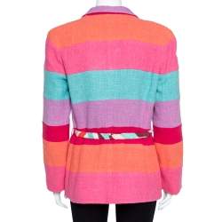 Pre Owned Chanel Multicolor Stripe Cotton Tweed Belted Blazer L
