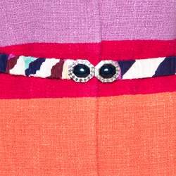 Pre Owned Chanel Multicolor Stripe Cotton Tweed Belted Blazer L