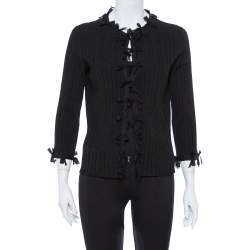 Pre Owned Chanel Black Knit & Bow Detail Cardigan L