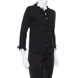 Pre Owned Chanel Black Knit & Bow Detail Cardigan L