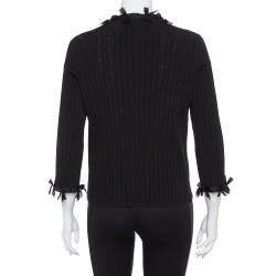 Pre Owned Chanel Black Knit & Bow Detail Cardigan L