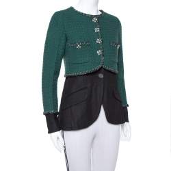 Pre Owned Chanel Green & Black Tweed Double Layer Jacket S