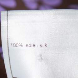 Pre Owned Chanel Brown Logo & Floral Printed Silk Zipper Front Blouse L