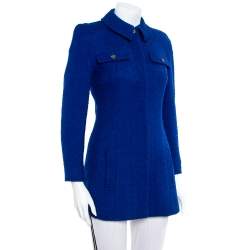 Chanel Vintage Blue Tweed Button Front Long Jacket S
