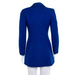 Chanel Vintage Blue Tweed Button Front Long Jacket S
