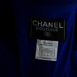 Chanel Vintage Blue Tweed Button Front Long Jacket S