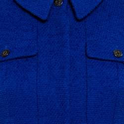 Chanel Vintage Blue Tweed Button Front Long Jacket S