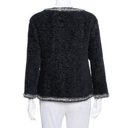 Pre Owned Chanel Black Textured Silk Embellished Detail Zip Front Jacket M