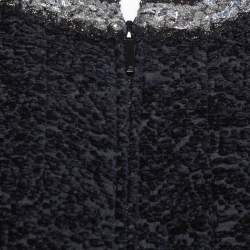 Pre Owned Chanel Black Textured Silk Embellished Detail Zip Front Jacket M