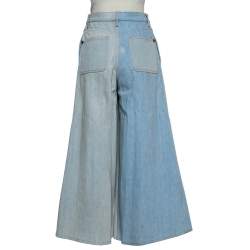 Chanel Two-Tone Denim Cropped Wide Leg Jeans M