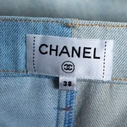 Chanel Two-Tone Denim Cropped Wide Leg Jeans M