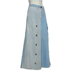 Chanel Two-Tone Denim Cropped Wide Leg Jeans M