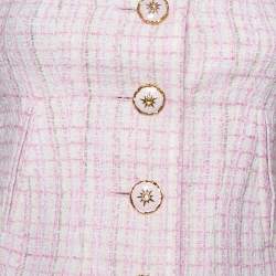 Pre Owned Chanel Baby Pink Tweed Stand Collar Fringed Jacket S