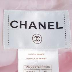 Pre Owned Chanel Baby Pink Tweed Stand Collar Fringed Jacket S