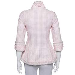 Pre Owned Chanel Baby Pink Tweed Stand Collar Fringed Jacket S