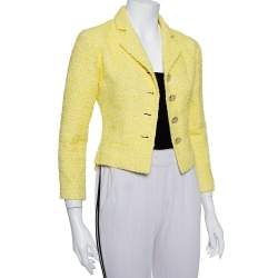 Pre Owned Chanel Yellow Tweed Button Front Cropped Blazer S