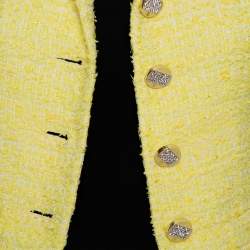 Pre Owned Chanel Yellow Tweed Button Front Cropped Blazer S