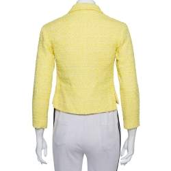 Pre Owned Chanel Yellow Tweed Button Front Cropped Blazer S