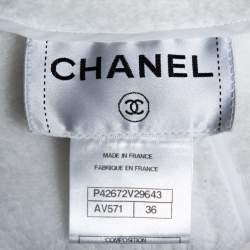 Chanel White Faux Fur Contrast Trim Detail Collarless Jacket S