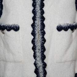 Chanel White Faux Fur Contrast Trim Detail Collarless Jacket S