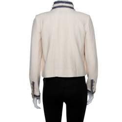 Chanel Cream Boucle Stand Collar Button Detail Jacket S