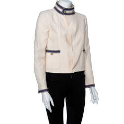 Chanel Cream Boucle Stand Collar Button Detail Jacket S