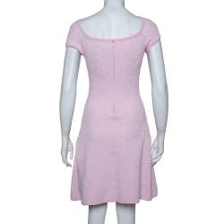 Pre Owned Chanel Pink Embossed Jacquard Knit Drop Waist Dress S