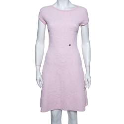 Pre Owned Chanel Pink Embossed Jacquard Knit Drop Waist Dress S