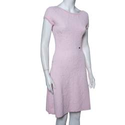 Pre Owned Chanel Pink Embossed Jacquard Knit Drop Waist Dress S