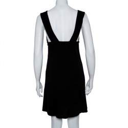 Pre Owned فستان شانيل بلا أكمام رقبة ءءء صوف منقوش أسود مقاس صغير