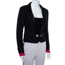 Pre Owned Chanel Black Tweed Contrast Extra Sleeve Detail Cropped Blazer M