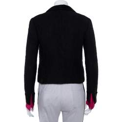 Pre Owned Chanel Black Tweed Contrast Extra Sleeve Detail Cropped Blazer M