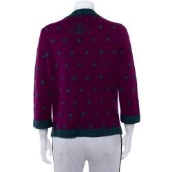 Pre Owned Chanel Purple Cashmere Polka Dot & Sequin Embellished Button Front Cardigan M
