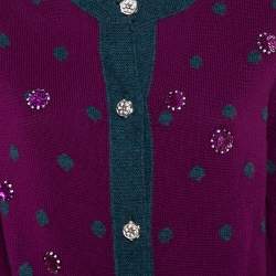 Pre Owned Chanel Purple Cashmere Polka Dot & Sequin Embellished Button Front Cardigan M