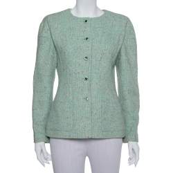Chanel Mint Green Tweed Button Front Jacket L