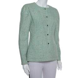 Chanel Mint Green Tweed Button Front Jacket L