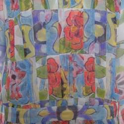 Pre Owned توب شانيل مزين طيات حرير متعدد الألوان مقاس كبير (لارج)