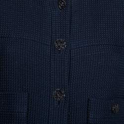 Pre Owned Chanel Navy Blue Tweed Button Front Jacket L