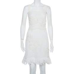 Chanel White Mesh Applique Detail Sleeveless Short Dress & Bell Sleeve Button Front Jacket M