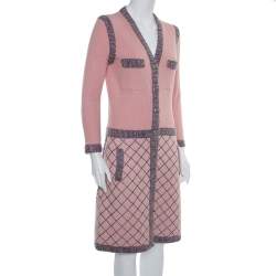 Pre Owned Chanel Pink Silk & Cashmere Button Front Midi Dress M