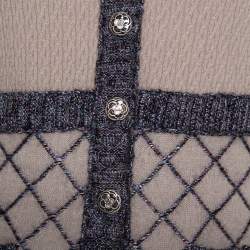 Pre Owned Chanel Beige Silk & Cashmere Contrast Trim Detail Button Front Cardigan L